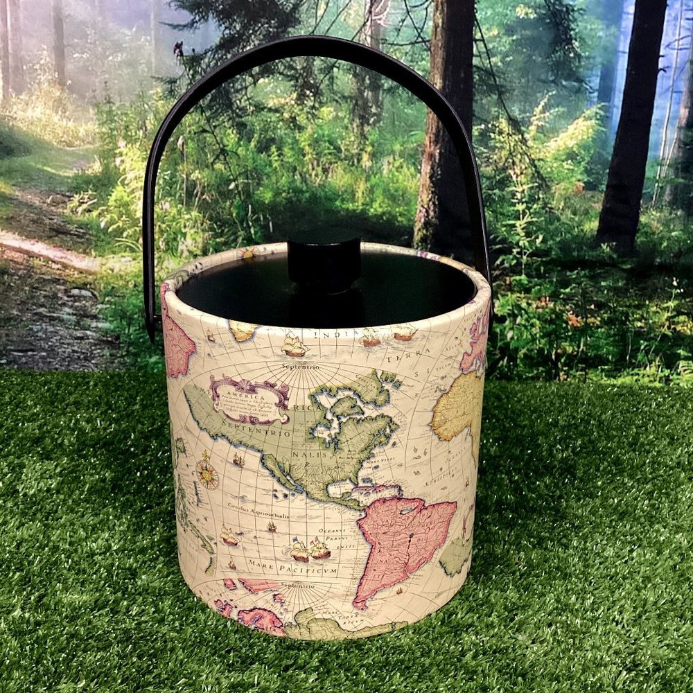 Vintage World Map Ice Bucket Retro